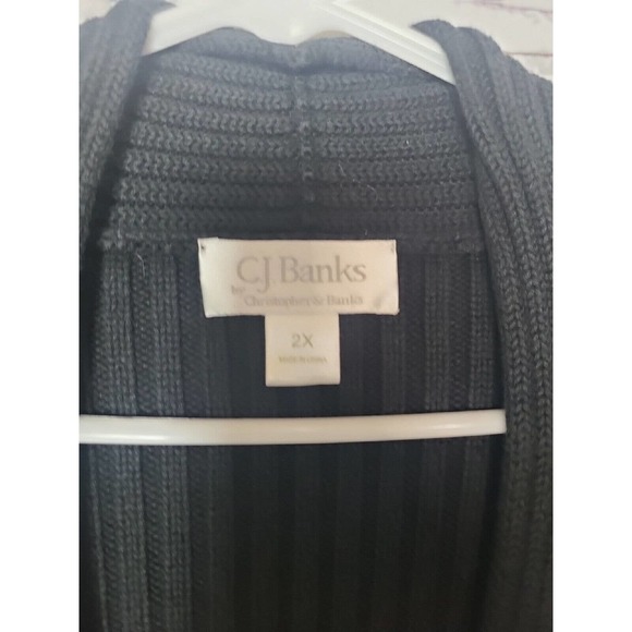 CJ Banks Black V-Neck Ribbed Long Sleeve Cardigan Sweater Womans Plus Size 2X - Picture 4 of 5